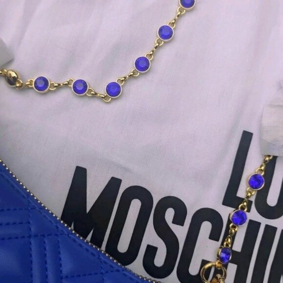 Love Moschino Quilted Mini Crossbody Bag with Chain Strap And Jewels Royal Blue - Picture 3 of 8